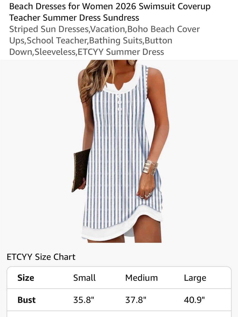 ETCYY Women’s Sleeveless Blue & White Striped Midi Dress